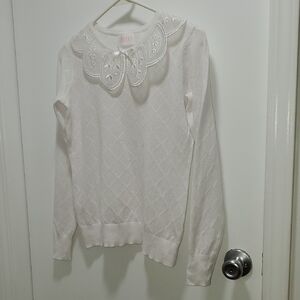 Savida Optic White Lace Collar Sweater Women Size Small Wedding Chior Church